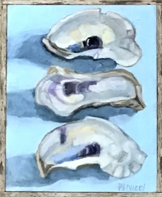 Just Oysters - Three Wild Oyster Shells cerulean blue
