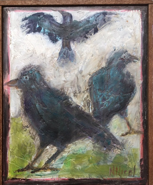 "Three Crows" oil painting at Whydah Museum Gallery, Provincetown