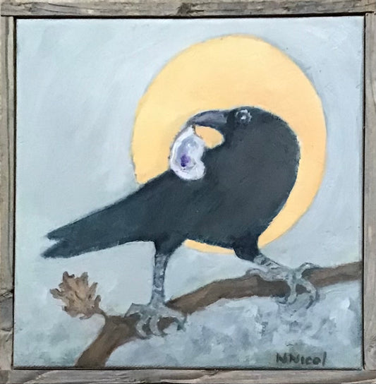 Crows - Waning Gibbous Moon and Bandit Crow