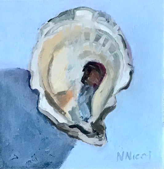 Paintings - Wild Wellfleet Oyster Shell with cerulean
