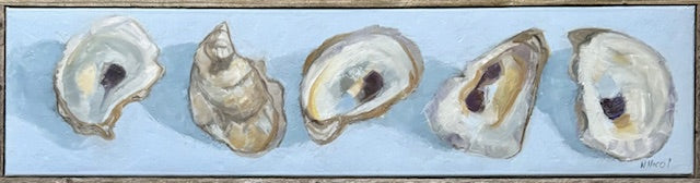 Paintings - Five Wellfleet Oyster Shells - cerulean